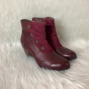 L'Artiste Spring Step Burgundy Red Leather & Suede Belgard Boots 36